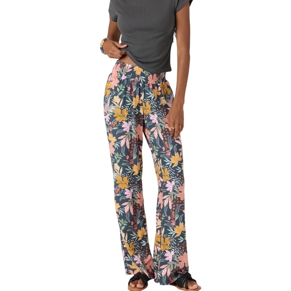 O'Neill Juniors' Jonie Mila High-Waist Smock-Waist Pants Small Wide Leg New SL